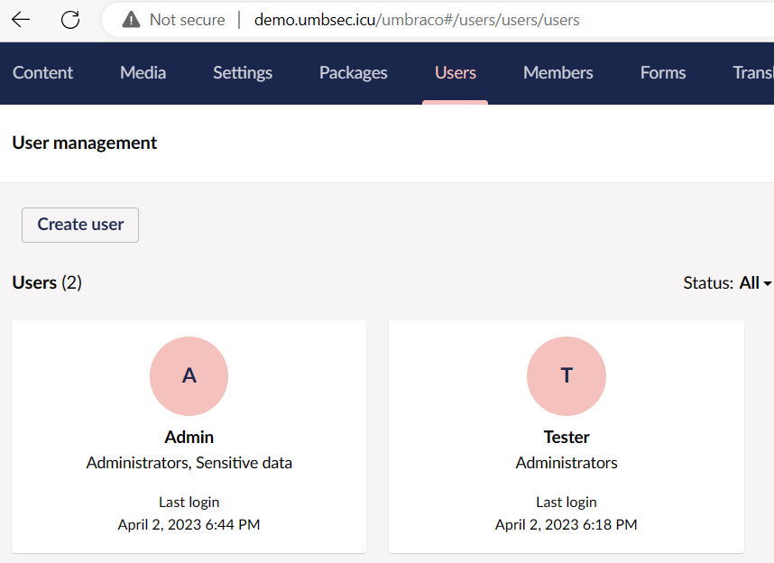 New user created in CMS