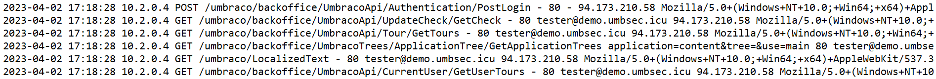 Logging in as the new user leaves a trail of logs